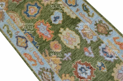 Green Oushak Hand Knotted 4x6, 5x8, 6x9, 8x10, 9x12, 10x14, 12x15 Wool Runner - Image 1 of 4
