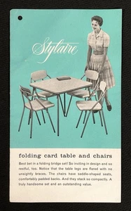 Vintage STYLAIRE Folding Card Table & Chairs Advertising Hang Tag w/Instructions - Picture 1 of 5