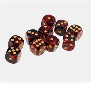 Set of 10 Six Sided Square D6 16mm Dice Die Black&Red Double Color Gold Pip - Picture 1 of 6