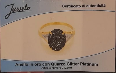 Juwelo Goldring Größe 17 mit Platin Glitzer Quarz - Bild 1 von 4