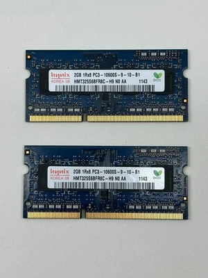 Hynix 2x 2GB PC3-10600S DDR3 SDRAM 204pin 1333MHz Laptop Memory HMT325S6BFR8C-H9 - Image 1 of 2