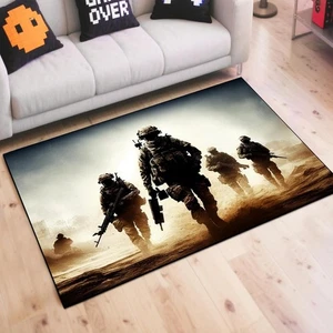 Four Soldiers Shooting Game Rug Non Slip Soft Carpet Cool Battle Design Man Cave - Picture 1 of 8