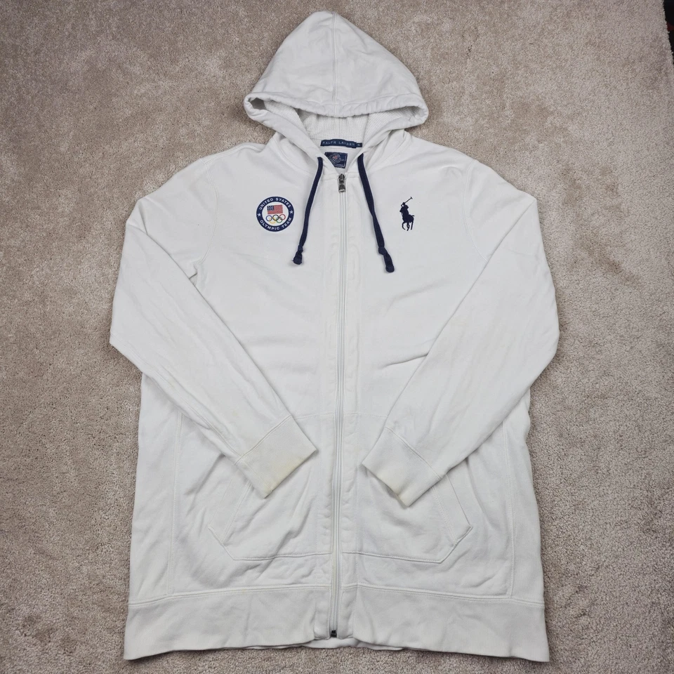 Ralph Lauren Sudadera con Capucha Para Hombres XL Blanca 2012 Equipo Olímpico de Estados Unidos Chaqueta Big Pony EE. UU. Foto 1 de 4
