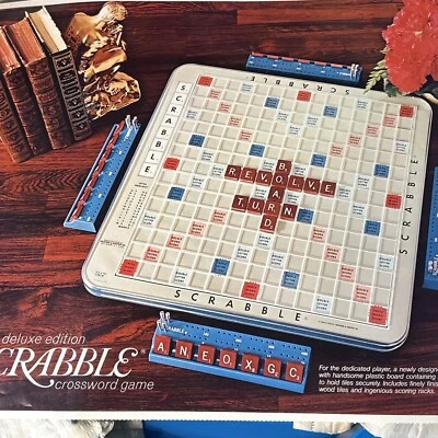 Vtg Scrabble Deluxe Edition Rotating Turntable Board Game W/small Peg Scrabble - Image 1 of 4