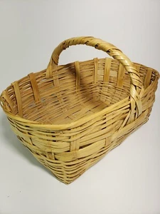 Vintage Bamboo Basket with a Single Low Handle Flower, Vegetable, Market Basket - Picture 1 of 12