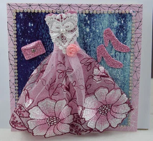 Ausgefallene Karte, Handarbeit, Glückwunschkarte, Hochzeit, Ballkleid,Geburtstag - Bild 1 von 1