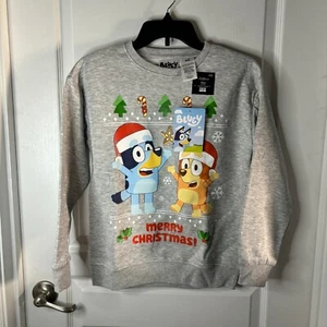 Bluey Youth Merry Christmas Holiday Crewneck Long Sleeve Pullover Sweatshirt NEW - Picture 1 of 3