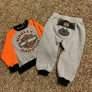 Harley-Davidson Little Boys/' Bear Hood Fleece Toddler Hoodie,Gray//Orange 6574907