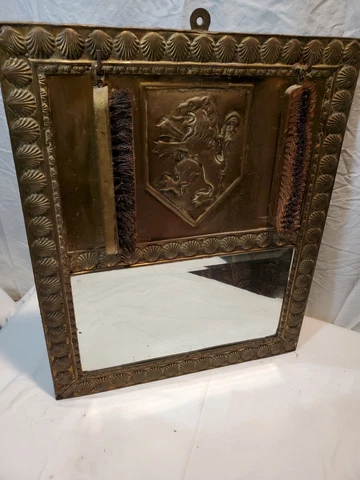Antique Brass English Lint Mirror - w. Brushes - 20"Hx15"w Cover
