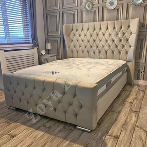 Luxury Wingback Bed Frame Chesterfield Plush Velvet Upholstered Mattress&Storage - Picture 1 of 5
