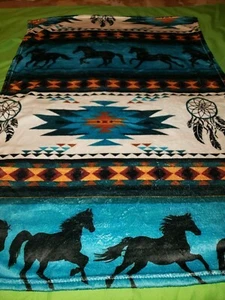 Black Horses w/ fancy designs Fleece Small  Blanket---SUPER SOFT - Picture 1 of 4