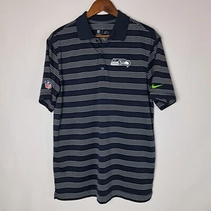 Seattle Seahawks Nike NFL On Field Polo Shirt Mens Medium Dri-Fit Blue Striped - Picture 1 of 17