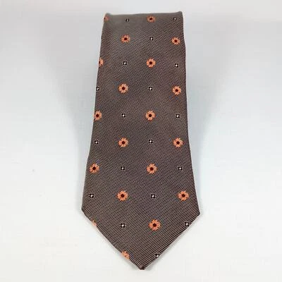 Corbata de Seda Ermenegildo Zegna Italia Granate Rayas Naranja Flor Geométrica Estándar Foto 1 de 4