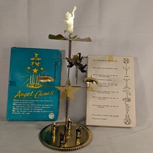 Vintage Angel Chimes COMPLETE SET original box Hong Kong Brass Bells Christmas - Picture 1 of 9