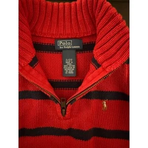 Polo Ralph Lauren Boys Flesh Pony Sweater 2T Red/Navy Quarter-Zip Knit Preppy - Picture 1 of 13