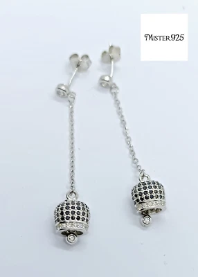 Orecchini argento 925 pendenti donna campanella di capri con zirconi neri - Immagine 1 di 4