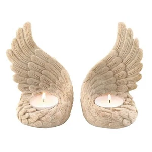 Stone Look Angel Wings Tealight Candle Holder Light Lantern Home Decor Set - Picture 1 of 2