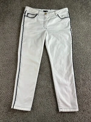 Escada Jeans Womens 40/32 White Black Trim Cotton Blend Mid Rise Straight 32x27 - Image 1 of 4