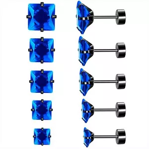 Pack of Round/Square CZ Titanium Screw Flat Back Earrings Hypoallergenic for ... - Picture 1 of 3