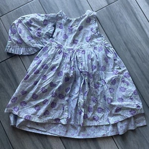 Girls Purple & White Floral Dress Matching Hat 4T Spring Summer Dress - Picture 1 of 11