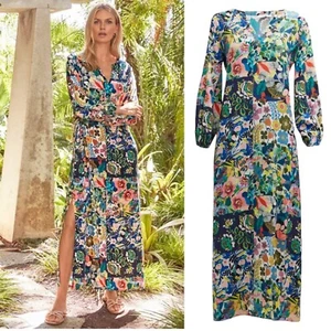 NEW Johnny Was Puff Sleeve Maxi Dress Swim Cover Up Layla Print Women Size XS - Picture 1 of 11