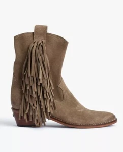Botines Zadig & Voltaire Pilar Gamuza Flecos Cuero Taupe $498, Talla 37, Nuevos en Caja - Imagen 1 de 6