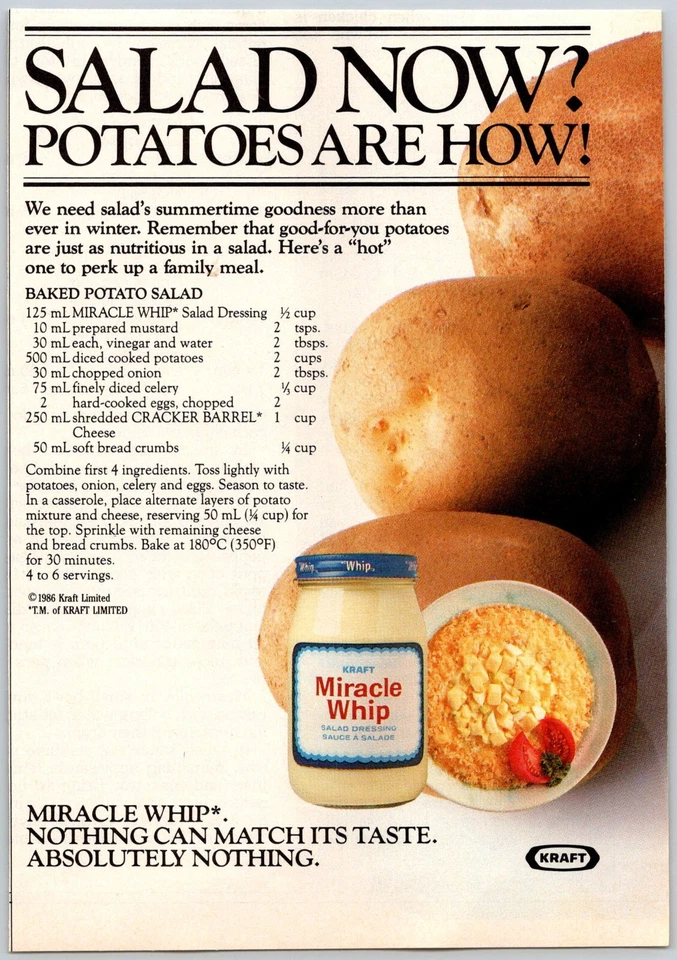 PRINT AD 1986 Kraft Miracle Whip Dressing Salad Now Potatoes Are How 5.25 x 7.25 - Image 1 of 1
