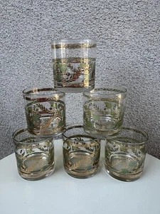 Vtg Glasses MCM Culver Highball set 6 grapevine gold rims barware - Picture 1 of 15