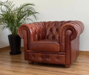 Sillón Chesterfield cuero auténtico - hecho a mano - inglés clásico - Imagen 1 de 8