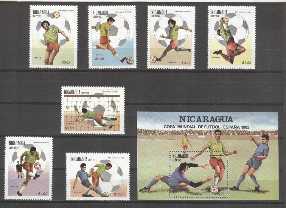 Nicaragua World Championship Soccer Spain 1982 perforated set and block MNH - Image 1 of 1