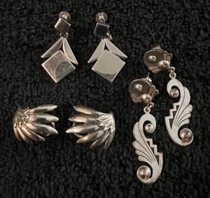 3 Vtg Retro MCM Assorted Styles Stainless Steel Screw Back And Pierced Earrings - Picture 1 of 9