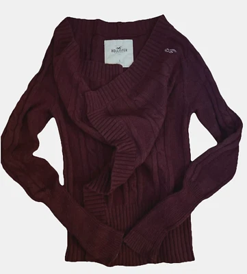 Hollister Juniors Sweater Wrap Cardigan Chunky Knit Maroon size Small - Image 1 of 4