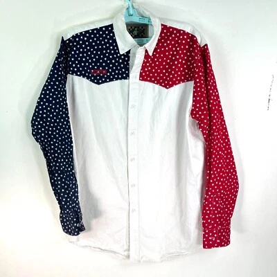 Rode Walker Red White Blue USA Western Button-Down Shirt Mens Size L Boomtown - Image 1 of 4