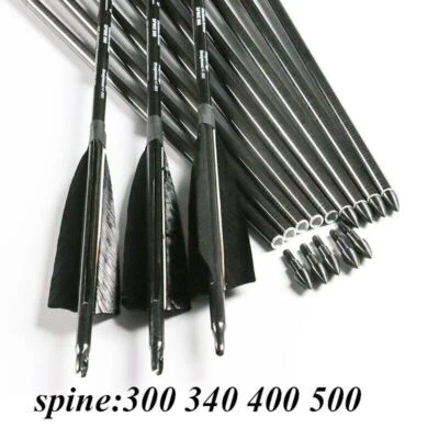 12pcs 100% Pure Carbon Arrows ID6.2MM Spine 300-1000 31inch 4inch Feather - Image 1 of 4