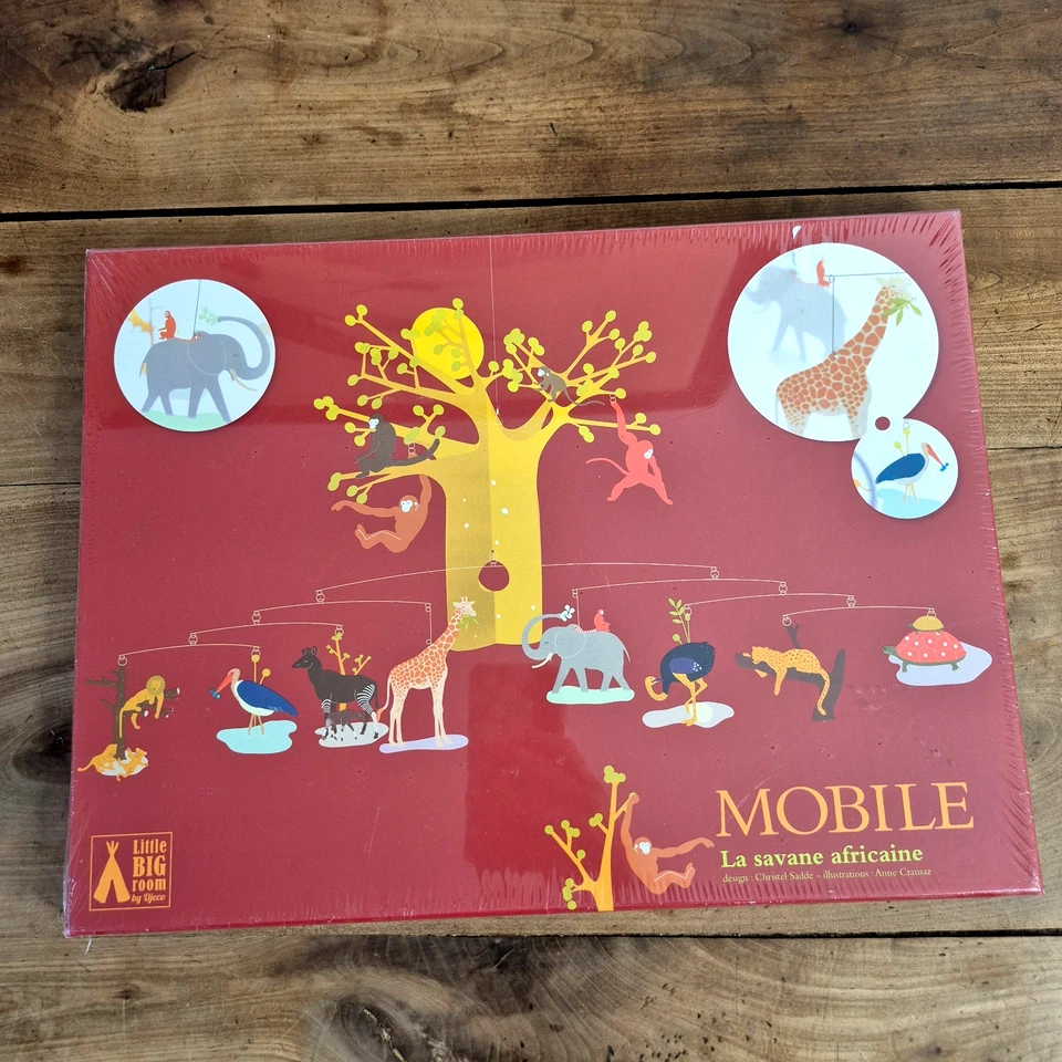 Nuevo Bebé Móvil Animales Sabana Africana Pequeña Habitación Grande Djeco Diseñado en Francia Foto 1 de 4