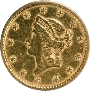 1853 $1 Gold Type 1 VF (Polished/Rim Damage) Uncertified #210 - Picture 1 of 2
