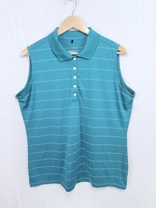 Camisa polo de golf Nike para mujer con cuello en V sin mangas Dri-Fit a rayas verde azulado talla XL - Imagen 1 de 8