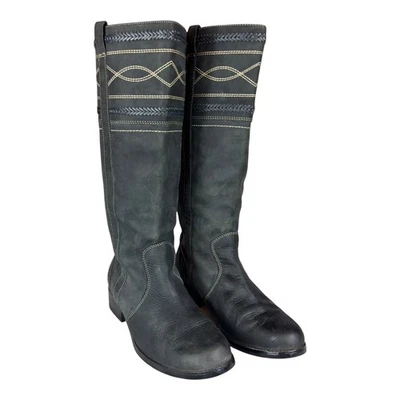 Botas talladas con volantes para mujer 10 Sundance de cuero negro hasta la rodilla zapatos bohemios negros Foto 1 de 4