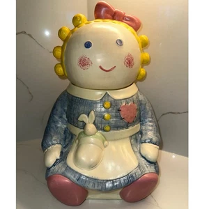 BRANDNEU Vintage Schatz Handarbeit Keramik Stoffpuppe Mädchen Zucker Keksdose 80er 90er - Bild 1 von 10