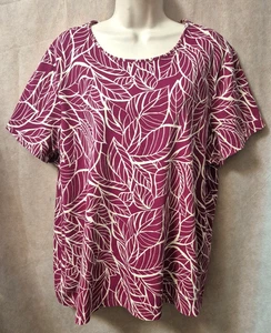 Croft & Barrow Damen Pima Baumwolle Kurzarm T-Shirt-Blätter Muster-Größe 3X EUC - Bild 1 von 7
