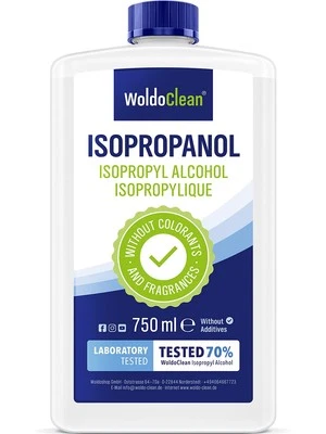WOLDOCLEAN Isopropanolo 70% di purezza con 30% di acqua distillata, 750 ml di liquido deter