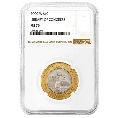 2000-W UNC $10 Bimetallic Library of Congress NGC MS70 Brown Label - Image 1 of 2