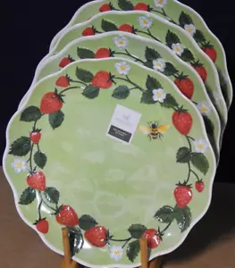4 FARMHOUSE Rachel Ashwell Strawberry Melamine 11" Dinner Plates NEW - Picture 1 of 4