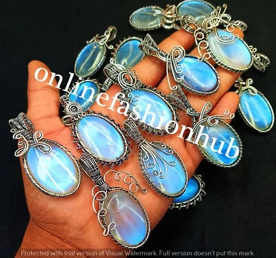 Lote de colgantes de diseñador hechos a mano envoltura de alambre de plata con piedras preciosas de opalita aurora para amantes Foto 1 de 4