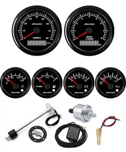 6 Gauge Set with Senders GPS 80MPH Speedo Tacho Fuel Volt Temp Black 7 Color LED - Foto 1 di 7