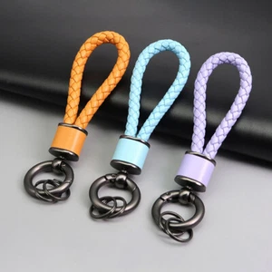 Braided Rope Keychain PU Leather Woven Wristlet Keychain Strap For Men Women DJO - Picture 1 of 60