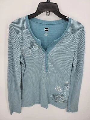 Top REI Mujer Medio Azul Rayas Floral Gráfico Manga Larga Informal Tejido Foto 1 de 4