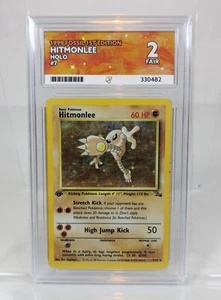 Hitmonlee #7 1st Edition 1999 Fossil Holo Rare ACE 2 FAIR ACE Label - Picture 1 of 2