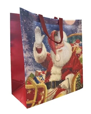 GIFTMAKER COLLECTION Reusable Square Jumbo Christmas Gift Bag 15.75x15.75" Woven Bag for Life - Santa