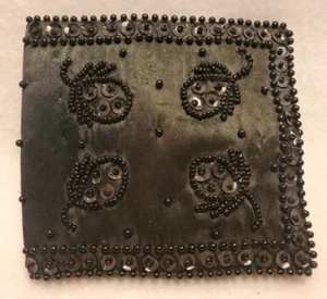 Vintage BLACK BEADED WALLET Sequins Fold Out CAROUSEL JAPAN Satin BILL FOLD - Picture 1 of 5